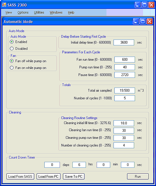 SASS 2300 air sampler AutoMode Window